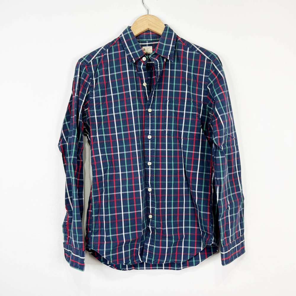 J Crew mens blue red green plaid button down shirt size small